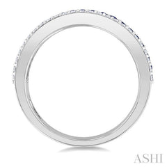 3/8 Ctw Twin Row 1.50MM Round Cut Sapphire and Round Cut Diamond Border Precious Fashion Band in 14K White Gold