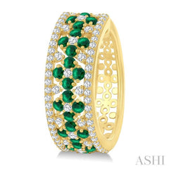 3/4 Ctw Floral Panel 1.80MM Round Cut Emerald and Round Cut Diamond Precious Hoop Earring in 14K Yellow Gold