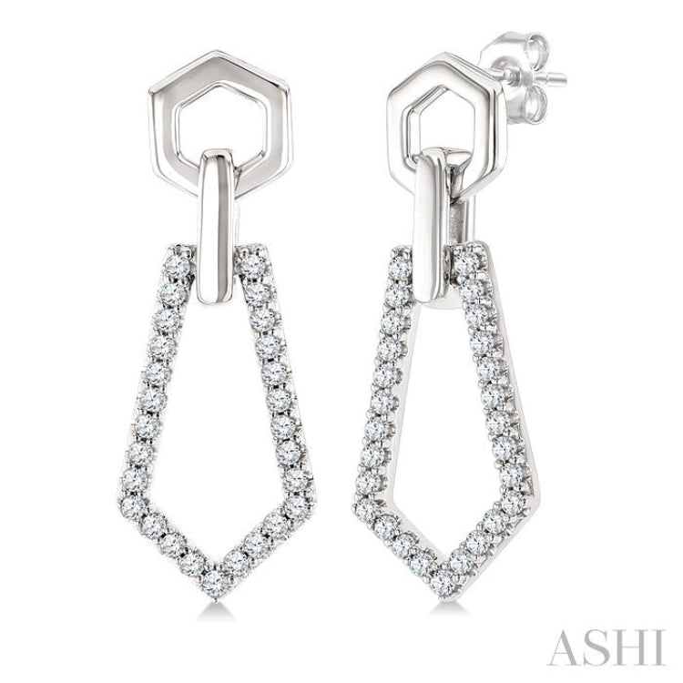 1/3 Ctw Hexagon & Pentagon Link Round Cut Diamond Fashion Earring in 10K White Gold