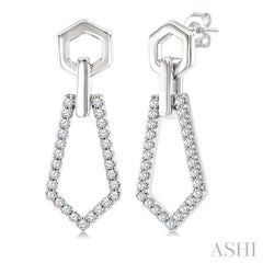 1/3 Ctw Hexagon & Pentagon Link Round Cut Diamond Fashion Earring in 10K White Gold