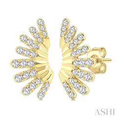 1/4 Ctw Fan-Shaped Round Cut Diamond Fashion Ear Climber in 14K Yellow Gold