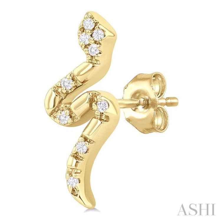 1/20 Ctw Petite Snake Round Cut Diamond Fashion Stud Earring in 10K Yellow Gold