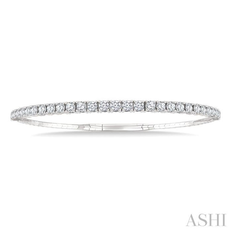 3 Ctw Round Cut Diamond Halfway Graduated Flex Bangle in 14K White Gold