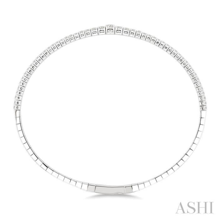 1 Ctw Round Cut Diamond Halfway Graduated Flex Bangle in 14K White Gold