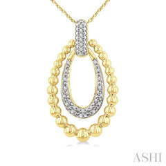 1/10 Ctw Bold Double Oval Ball Bead & Round Cut Diamond Fashion Pendant With Chain in Yellow Gold Vermeil