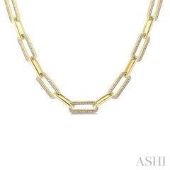 1/4 Ctw Bold Paperclip Round Cut Diamond Necklace in Yellow Gold Vermeil