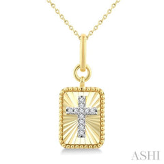 1/20 Ctw Latin Cross Round Cut Diamond Rectangular Fluted Medallion Fashion Pendant With Chain in 10K Yellow and White Gold