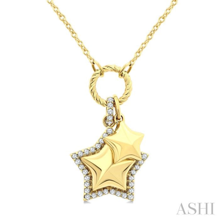1/6 Ctw Overlay Star Charm Round Cut Diamond Fashion Pendant With Chain in 10K Yellow Gold