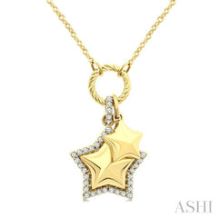 1/6 Ctw Overlay Star Charm Round Cut Diamond Fashion Pendant With Chain in 10K Yellow Gold