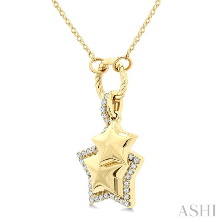 1/6 Ctw Overlay Star Charm Round Cut Diamond Fashion Pendant With Chain in 10K Yellow Gold