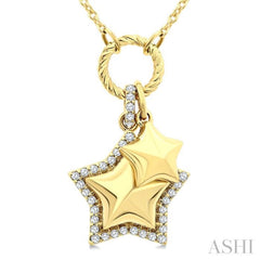 1/6 Ctw Overlay Star Charm Round Cut Diamond Fashion Pendant With Chain in 10K Yellow Gold