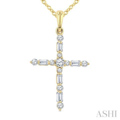 1/5 Ctw Latin Cross Fusion Baguette and Round Cut Diamond Fashion Pendant With Chain in 10K Yellow Gold