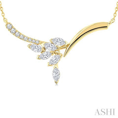 1/3 Ctw Leaf Motif Drop Marquise and Round Cut Diamond Fashion Necklace in 14K Yellow Gold