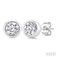 5/8 Ctw Bezel Set Round Cut Diamond Stud Earrings in 14K White Gold