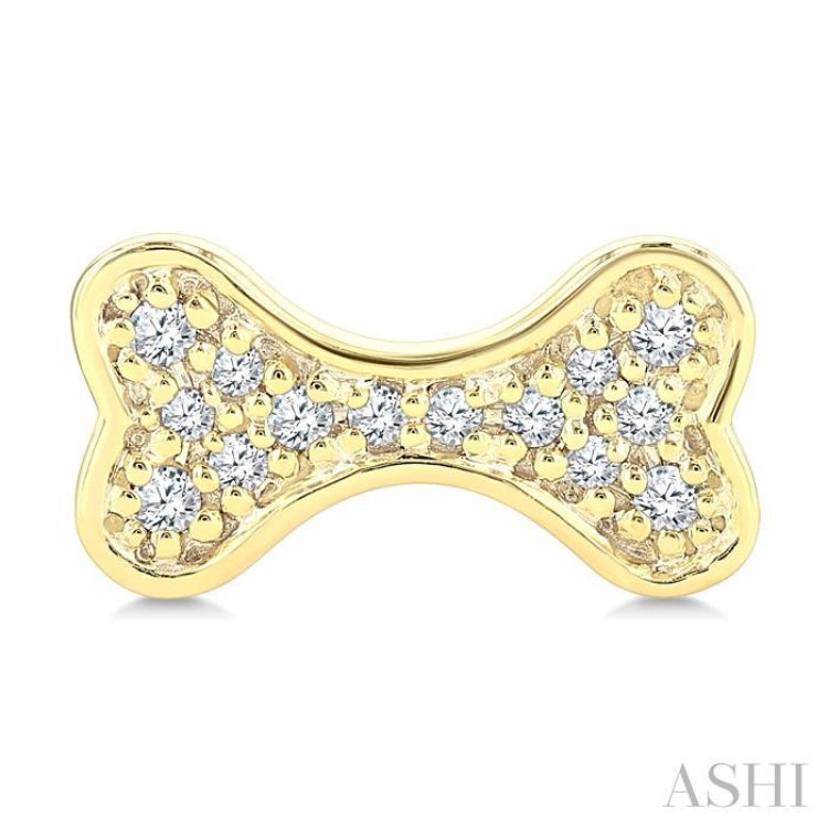 1/10 Ctw Petite Dog Bone Round Cut Diamond Fashion Stud Earring in 10K Yellow Gold