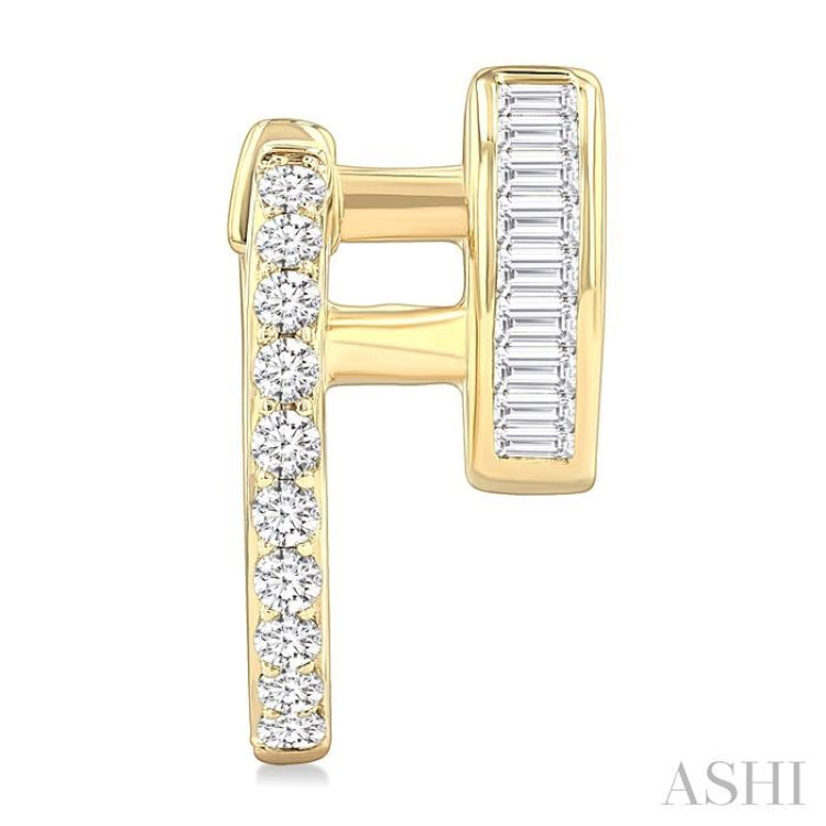1/2 Ctw Petite Double Hoop Baguette and Round Cut Diamond Fashion Huggies in 14K Yellow Gold