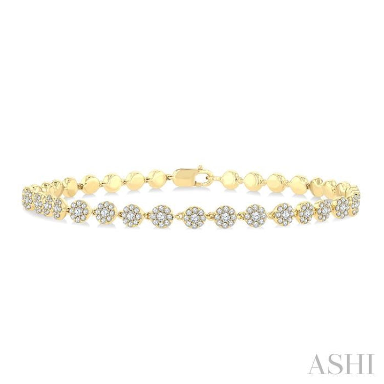 1 1/3 Ctw Cluster Round Cut Diamond Fashion Tennis Bracelet in 14K Yellow Gold