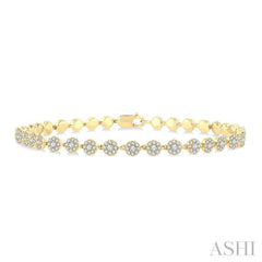 1 1/3 Ctw Cluster Round Cut Diamond Fashion Tennis Bracelet in 14K Yellow Gold