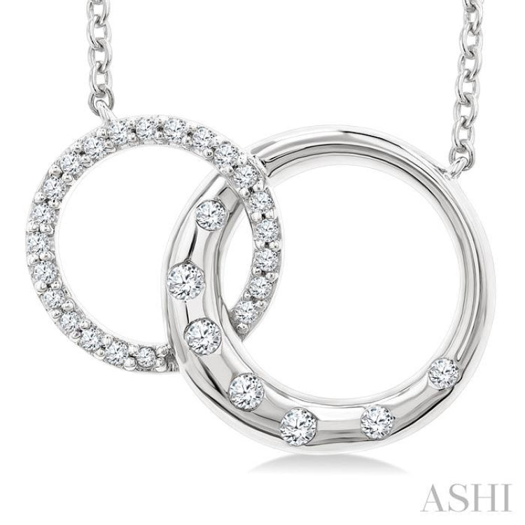 1/6 Ctw Round Cut Diamond Interlocked Circles Mosaic Fashion Pendant With Chain in 10K White Gold