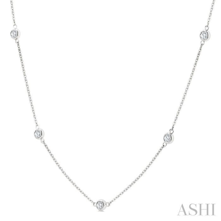 1 Ctw Bezel Set Round Cut Diamond Station Necklace in 14K White Gold