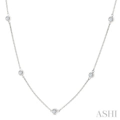 1 Ctw Bezel Set Round Cut Diamond Station Necklace in 14K White Gold