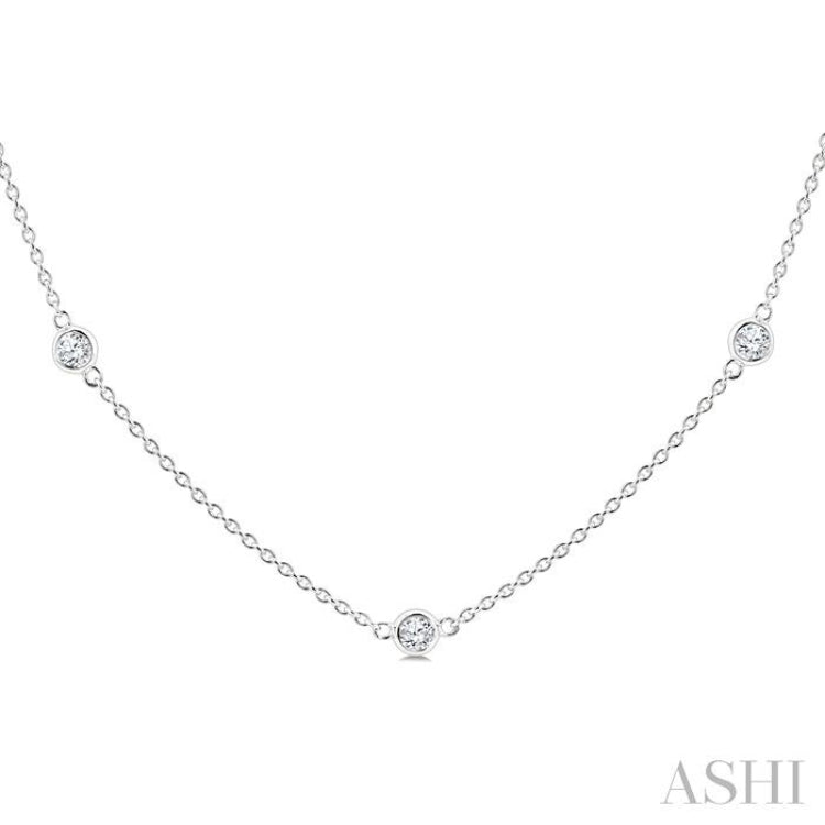 1 Ctw Bezel Set Round Cut Diamond Station Necklace in 14K White Gold