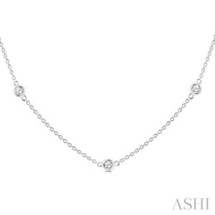 1 Ctw Bezel Set Round Cut Diamond Station Necklace in 14K White Gold