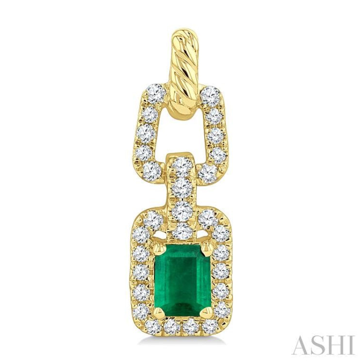 1/4 Ctw 4X3MM Octagon Shape Emerald and Round Cut Diamond Halo Precious Link Earring in 14K Yellow Gold