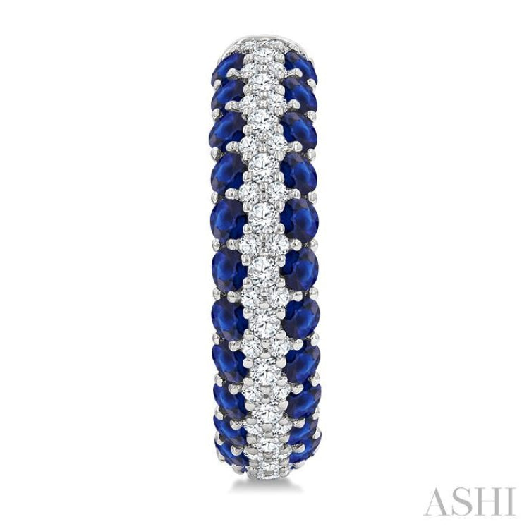 1/2 Ctw 2MM Round Cut Sapphire and Round Cut Diamond Precious Hoop Earring in 14K White Gold