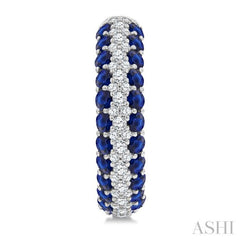 1/2 Ctw 2MM Round Cut Sapphire and Round Cut Diamond Precious Hoop Earring in 14K White Gold