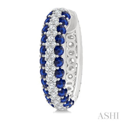 1/2 Ctw 2MM Round Cut Sapphire and Round Cut Diamond Precious Hoop Earring in 14K White Gold