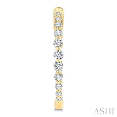 1 Ctw Inside & Out Graduated Round Cut Diamond Fashion Hoop earrings in 14K Yellow Gold