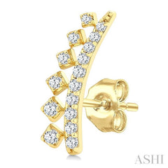 1/4 Ctw Curved Bar Geometric Round Cut Diamond Fashion Ear Climber in 14K Yellow Gold