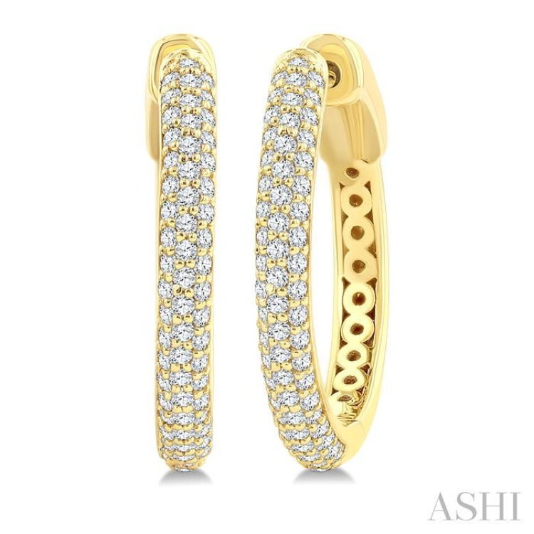 1/2 Ctw 3-Row Pave Set Round Cut Diamond Fashion Hoop Earring in 14K Yellow Gold