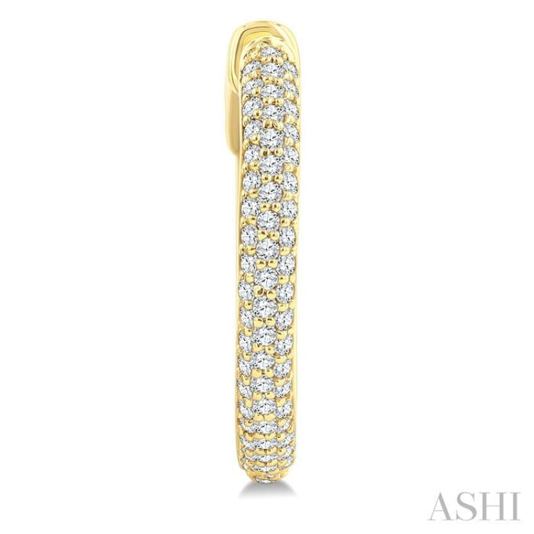 1/2 Ctw 3-Row Pave Set Round Cut Diamond Fashion Hoop Earring in 14K Yellow Gold