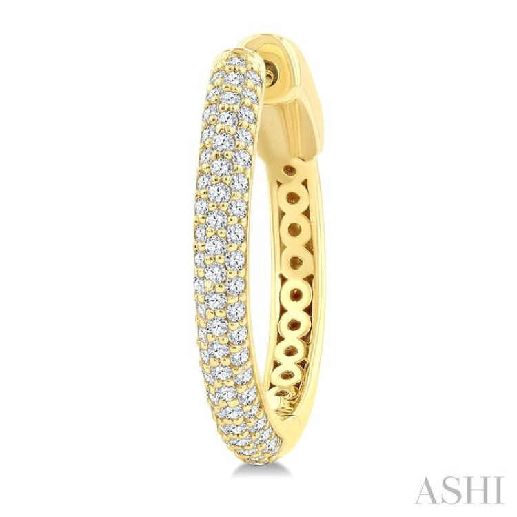 1/2 Ctw 3-Row Pave Set Round Cut Diamond Fashion Hoop Earring in 14K Yellow Gold