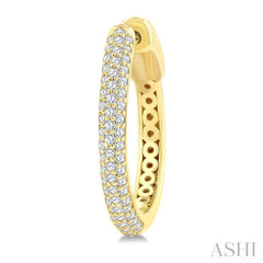 1/2 Ctw 3-Row Pave Set Round Cut Diamond Fashion Hoop Earring in 14K Yellow Gold