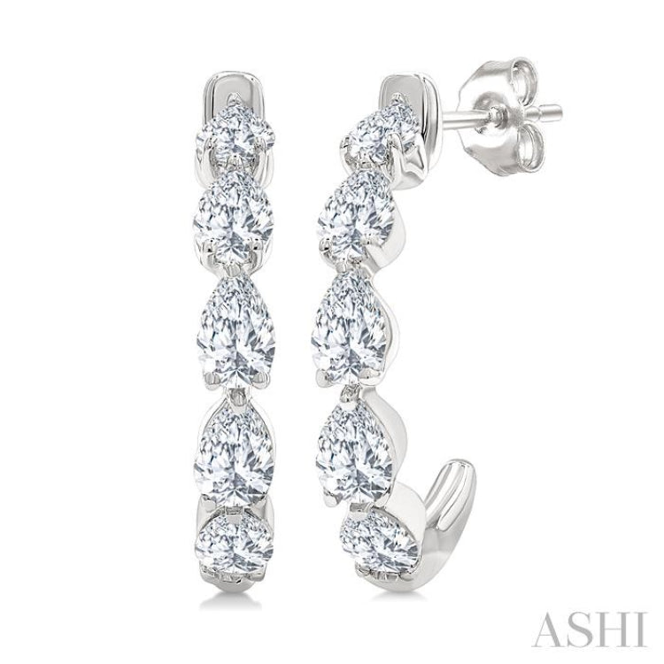 3/4 Ctw Pear Cut Diamond Link Fashion Half Hoop Earring in 14K White Gold