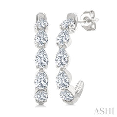 3/4 Ctw Pear Cut Diamond Link Fashion Half Hoop Earring in 14K White Gold