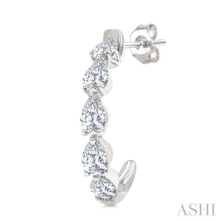 3/4 Ctw Pear Cut Diamond Link Fashion Half Hoop Earring in 14K White Gold