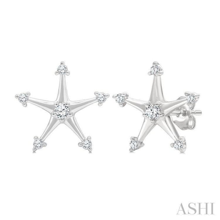 1/6 Ctw Round Cut Diamond Star Petite Earrings in 10K White Gold