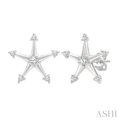 1/6 Ctw Round Cut Diamond Star Petite Earrings in 10K White Gold