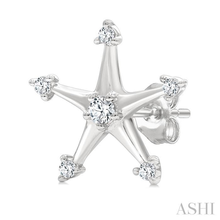 1/6 Ctw Round Cut Diamond Star Petite Earrings in 10K White Gold