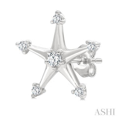 1/6 Ctw Round Cut Diamond Star Petite Earrings in 10K White Gold