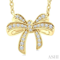 1/6 Ctw Bow Round Cut Diamond Petite Fashion Pendant With Chain in 10K Yellow Gold