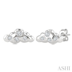 1/20 Ctw Round Cut Diamond Cloud Petite Fashion Earrings in 10K White Gold