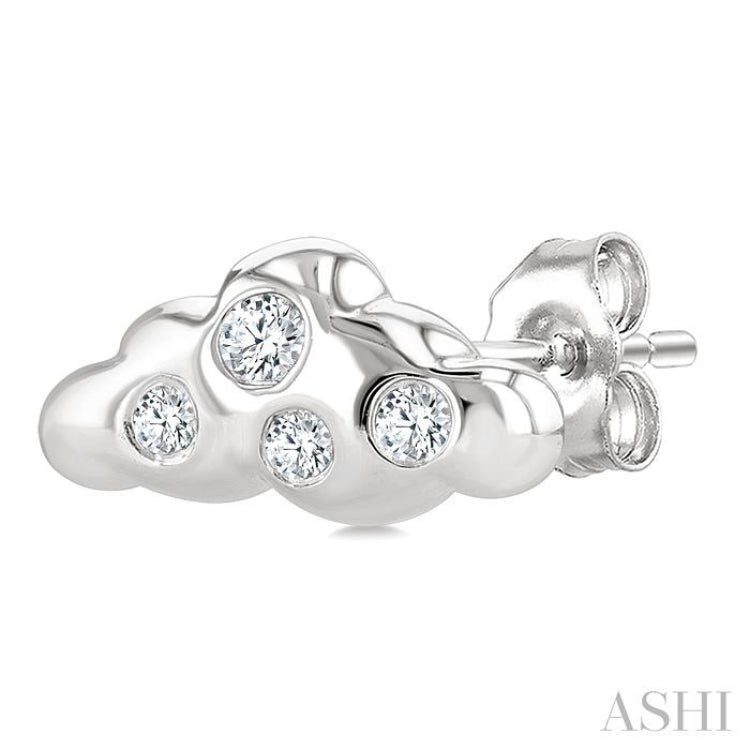 1/20 Ctw Round Cut Diamond Cloud Petite Fashion Earrings in 10K White Gold