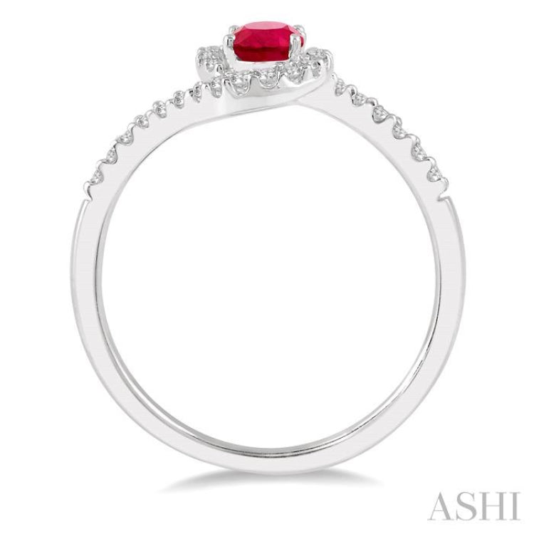 6x4 MM Embraced Oval Shape Ruby and 1/5 Ctw Round Cut Diamond Precious Ring in 10K White Gold