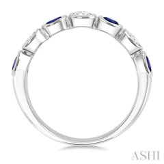4X3 MM Oval Shape Sapphire and 1/2 Ctw Oval Cut Diamond 7 Stone Bezel Set Precious Fashion Band in 14K White Gold