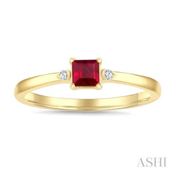 1/50 Ctw Princess Cut 3.5MM Ruby and Round Cut Diamond Petite Precious Ring in 10K Yellow Gold